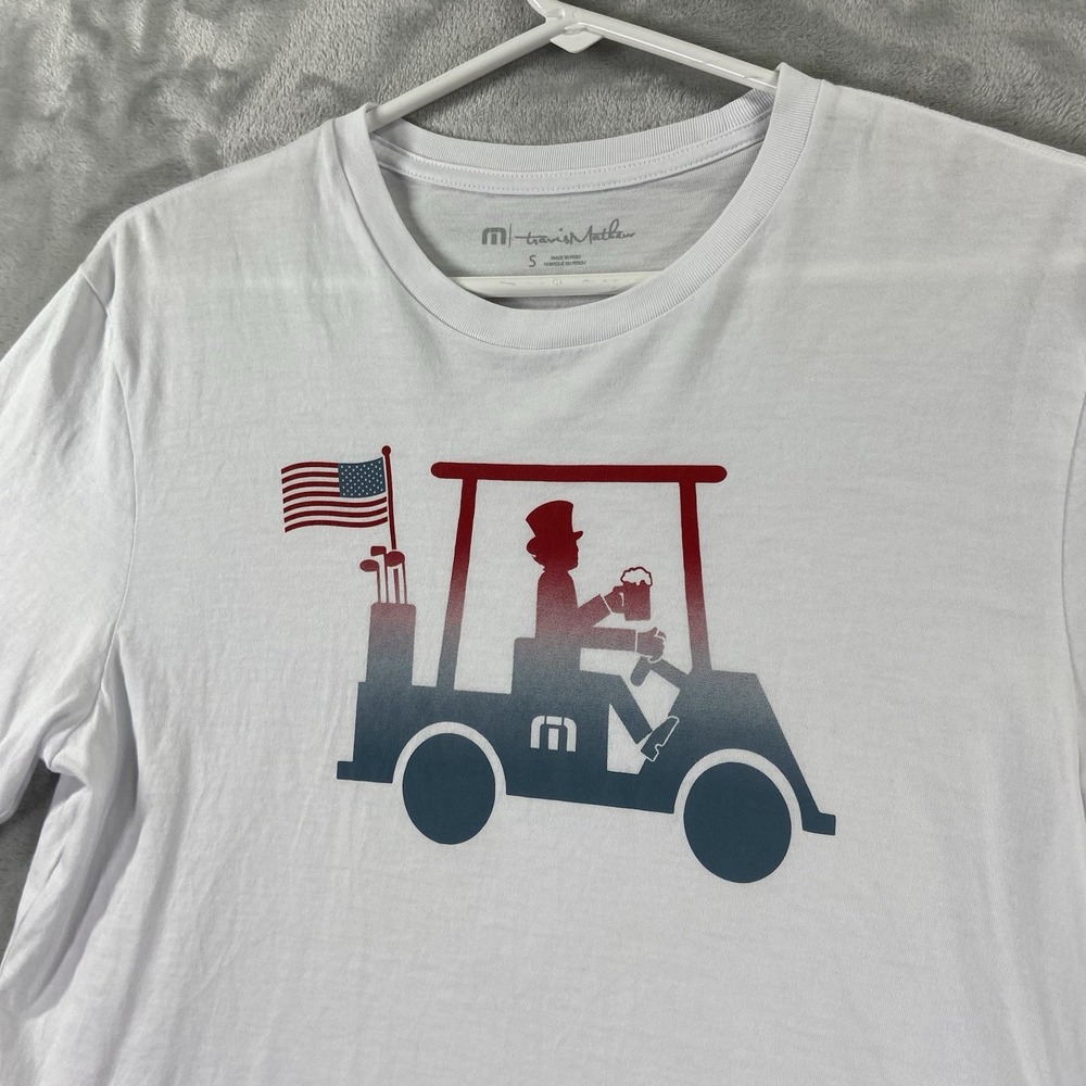 Travis Mathew T-Shirt mens Small Graphic Golf Cart USA July 4th 100% Pima Cotton - Picture 2 of 13